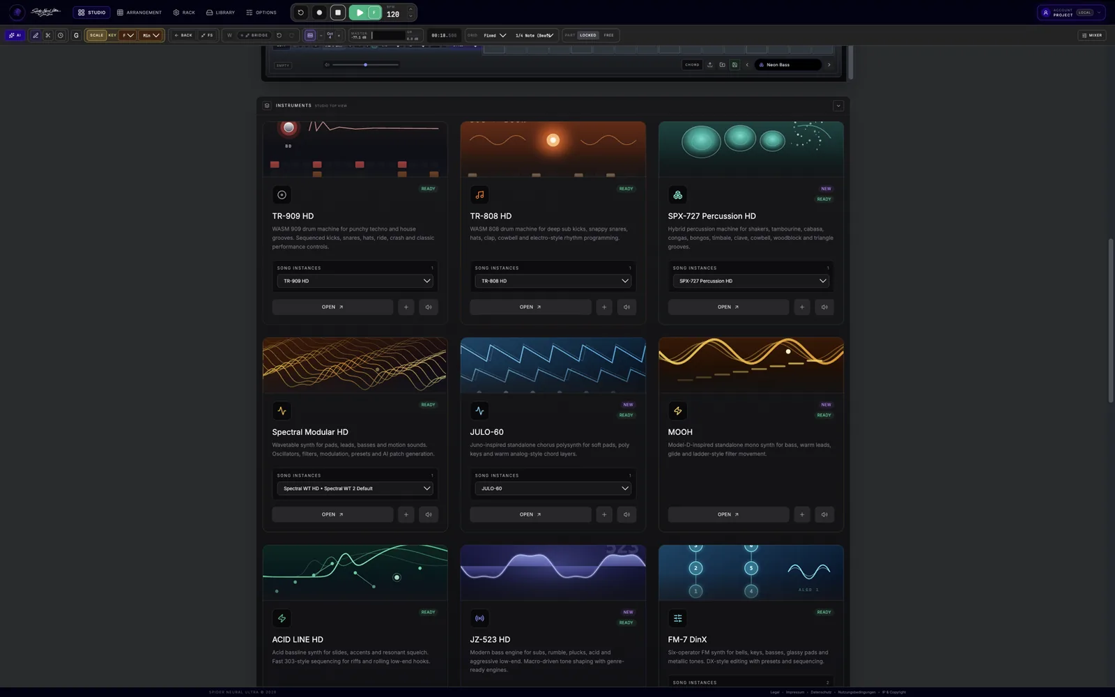 Spider Studio instrument collection